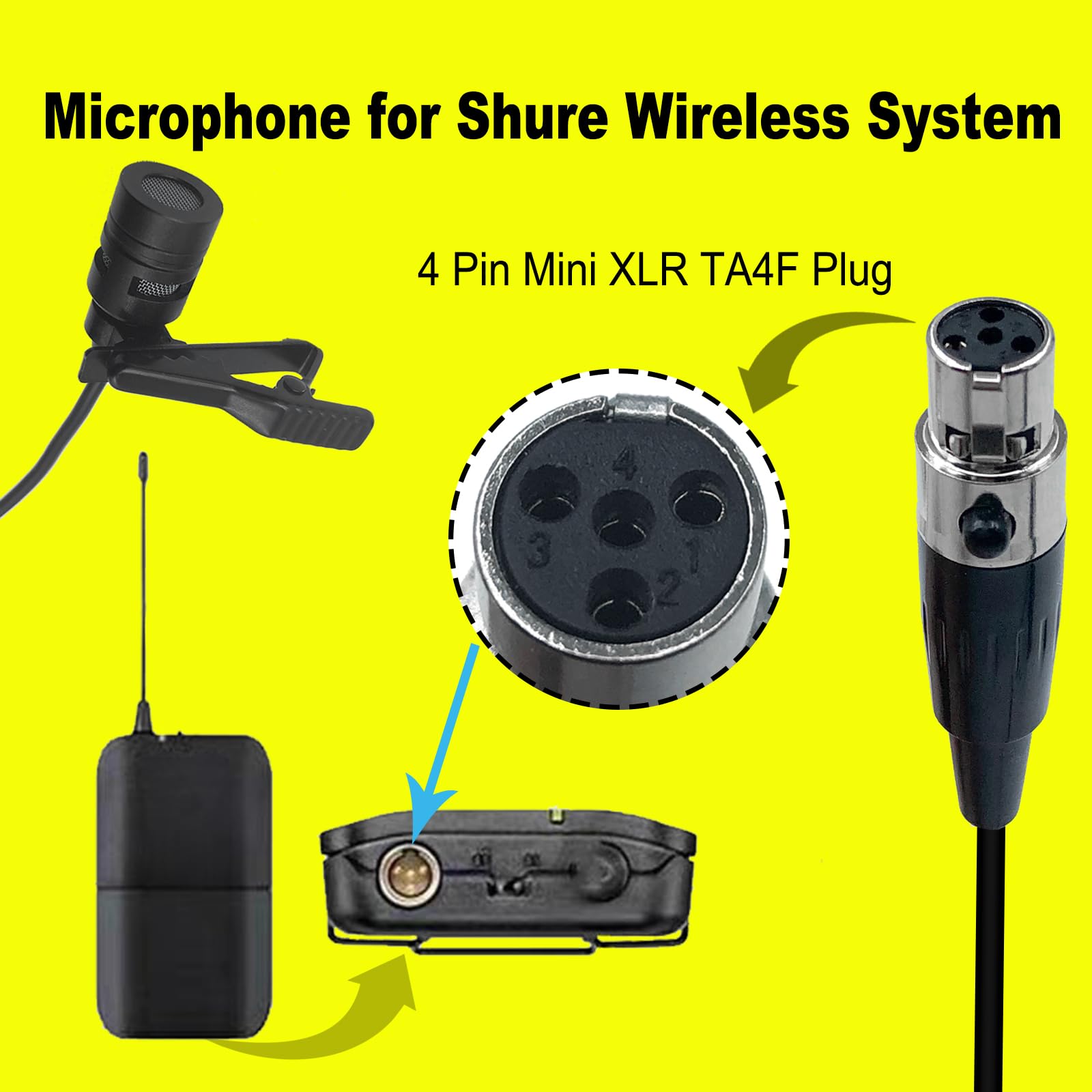 MICMXMO Tie Microphone Compatible with Shure GLXD1, PGX1, SC1, SLX Wireless Transmitter - Image 2