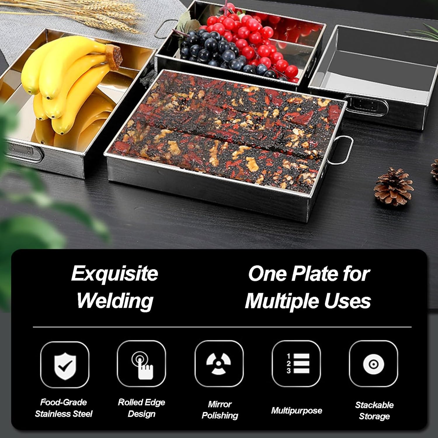 Metal Stainless Steel Drip Tray, Oil Drip Pan with Handle, Plant Trays for Pots, Drain Pan Storage for Fruits, Vegetables, Refrigerators(32x32x6.5cm/13x13x3in)