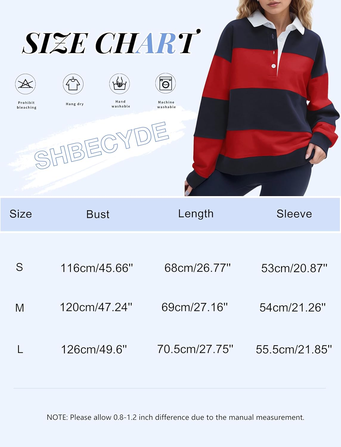 Women Striped Color Block Polo Sweatshirt Lapel Collared Long Sleeve Oversized Rugby Shirt 2025 Trendy Fall Clothes - Image 5