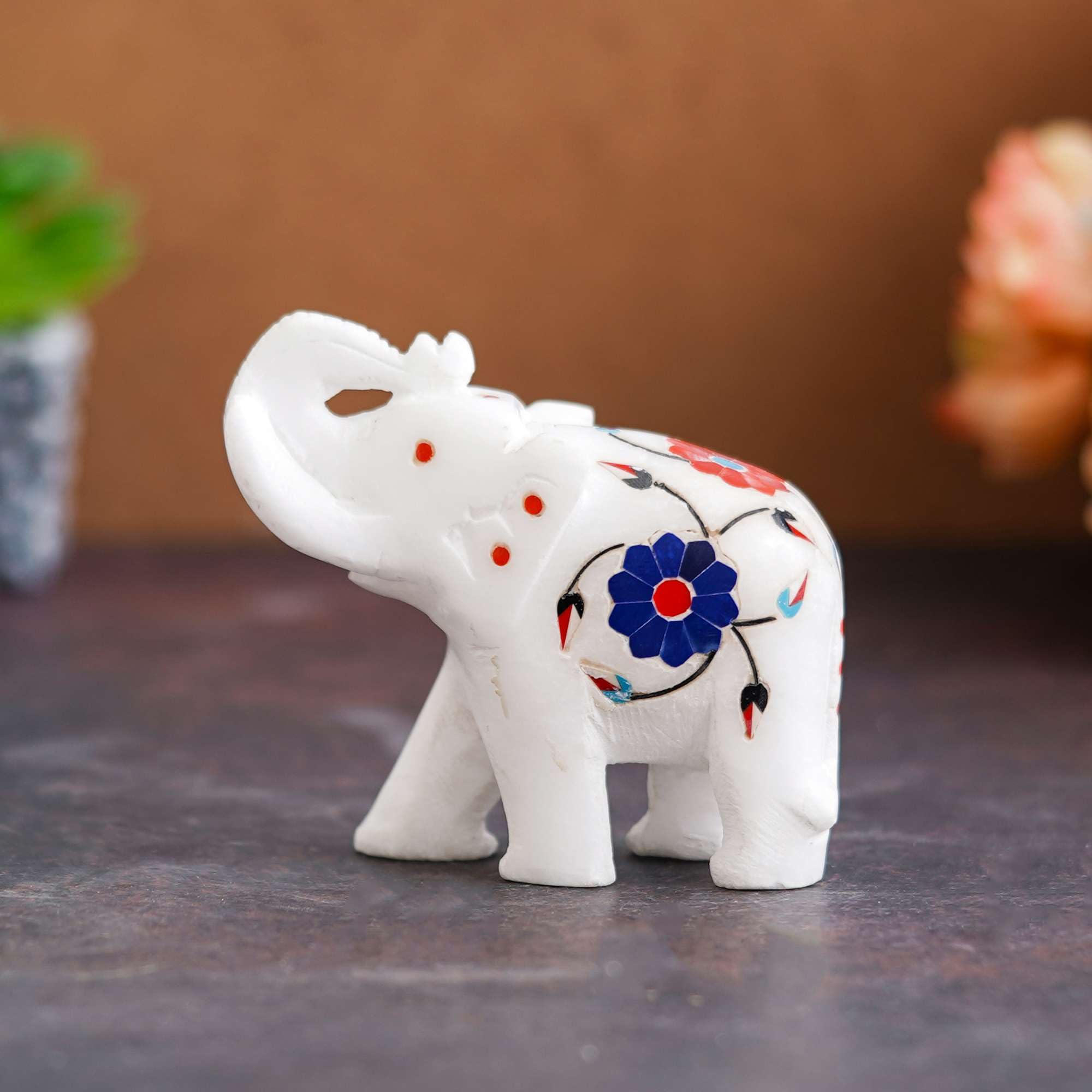 Diya Elegance Hub White Marble Elephant Showpieces Home Decor for Living Room, Table, Shelf for Vastu, Feng Shui, Office Decor, Gifting -1, Medium