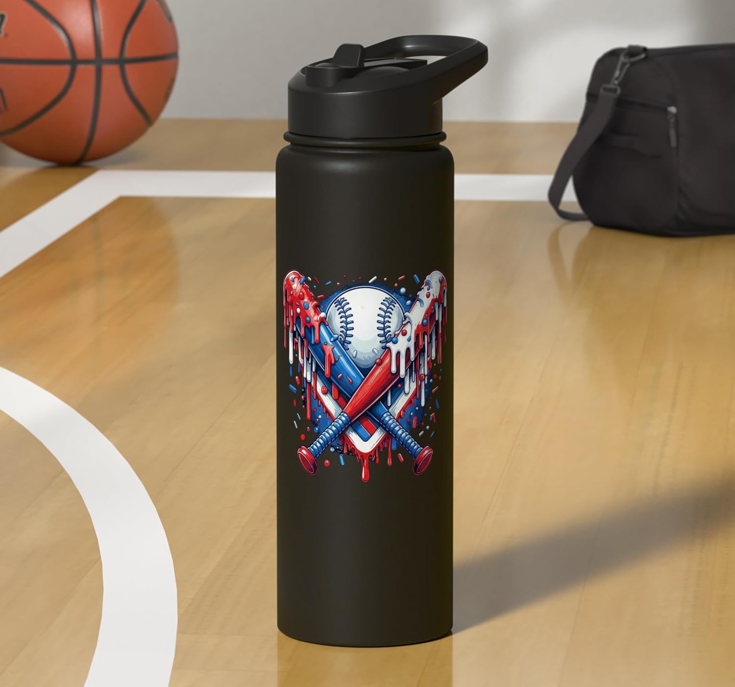 Baseball Drip American Flag Bat 4th of July Patriotic Boys Stainless Steel Insulated Water Bottle