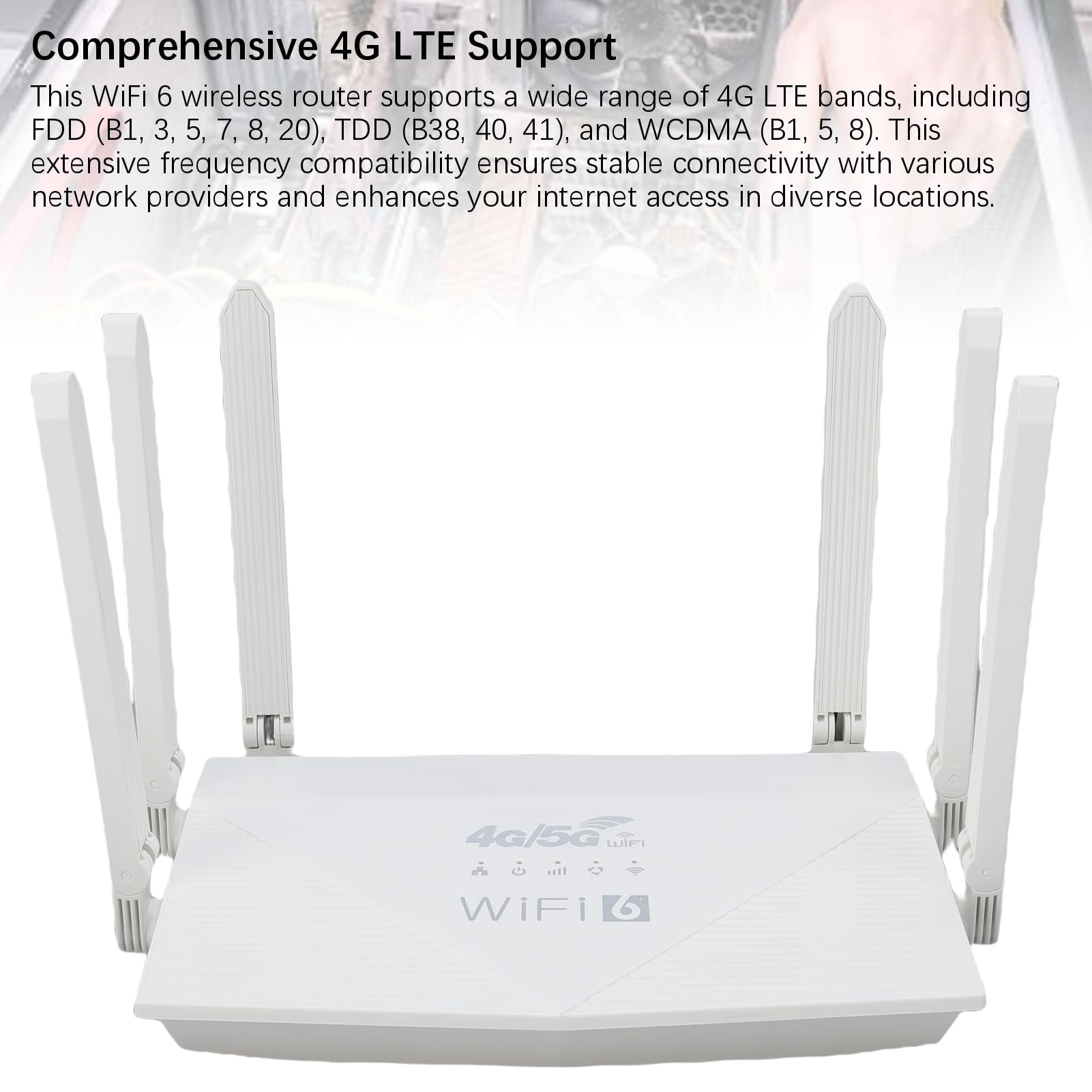 Router Wireless WiFi6 con 6 Antenne e Slot per Scheda SIM per Uso Domestico/ufficio, Router Internet LTE da 300 Mbps per Dispositivi Multipli