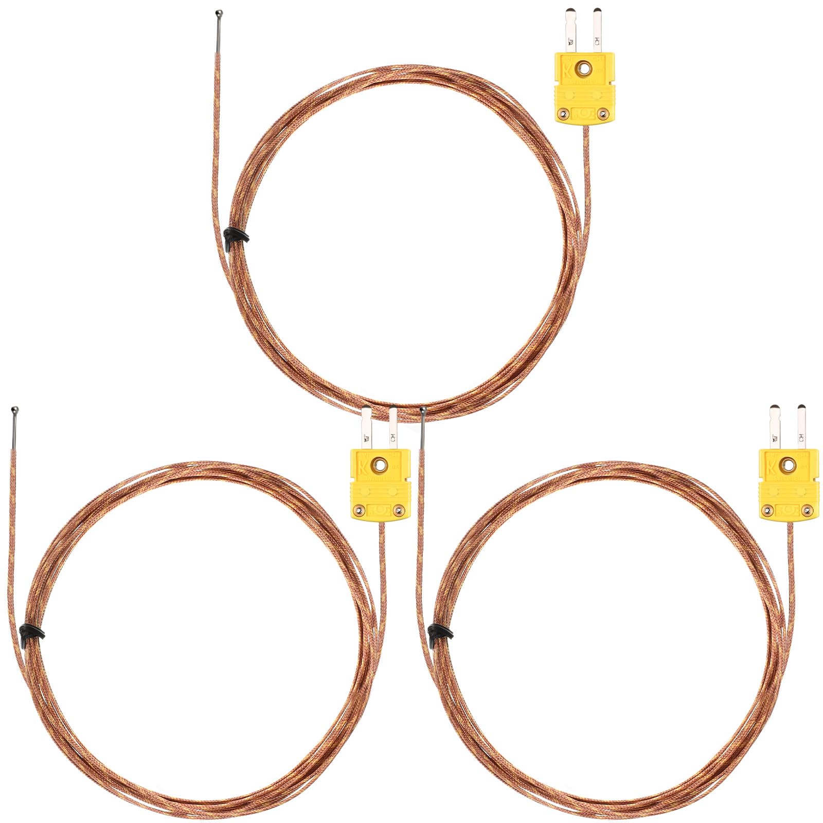 Tellegloww 3 Pieces K Type Thermocouple Probe K Type Sensor Mini Connector Temperature Probe Thermocouple Sensor, 3 Meters Long for Meter in Temperature Range from -50°C to 482 °C (-58°F to 899°F)