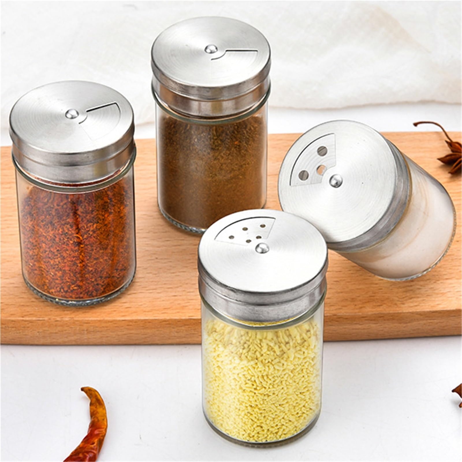 Tarro de Especias Cocina con Tapa giratoria, 2 uds para Casa | Tarro de cristal transparente del condimento for el aspersor casero del condimento del Bbq