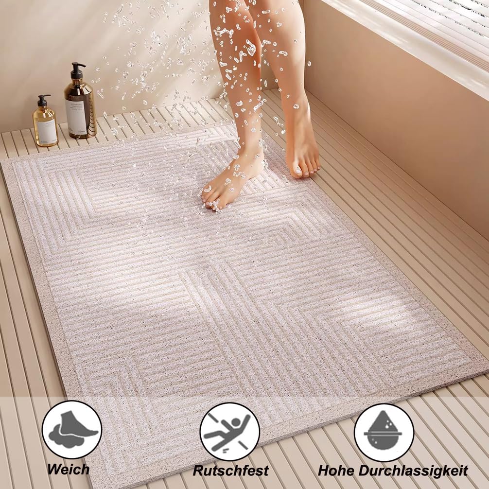 Tapis Antidérapant Baignoire 150X160 cm Tapis de Douche Antidérapant Moderne et Simple en Luffa avec Trous de Drainage sans Ventouse pour Salle de Bain Baignoire