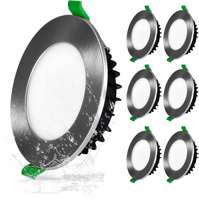 LED Recessed Ceiling Lights,10W Dimmable Led Downlight IP44 Waterproof 230V for Bathroom Kitchen Indoor or Outdoor,Cutout Ø90-100MM,3CCT Warm/Neutral/Cool White Ultra Slim Spotlights,Chrome,6 Pack
