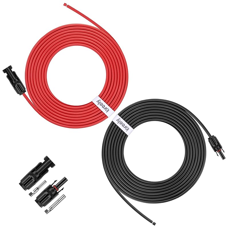 Cabo de Extensão para Painel Solar iGreely 10 AWG, 6,1 m, 1500 V DC PV Wire, Preto e Vermelho