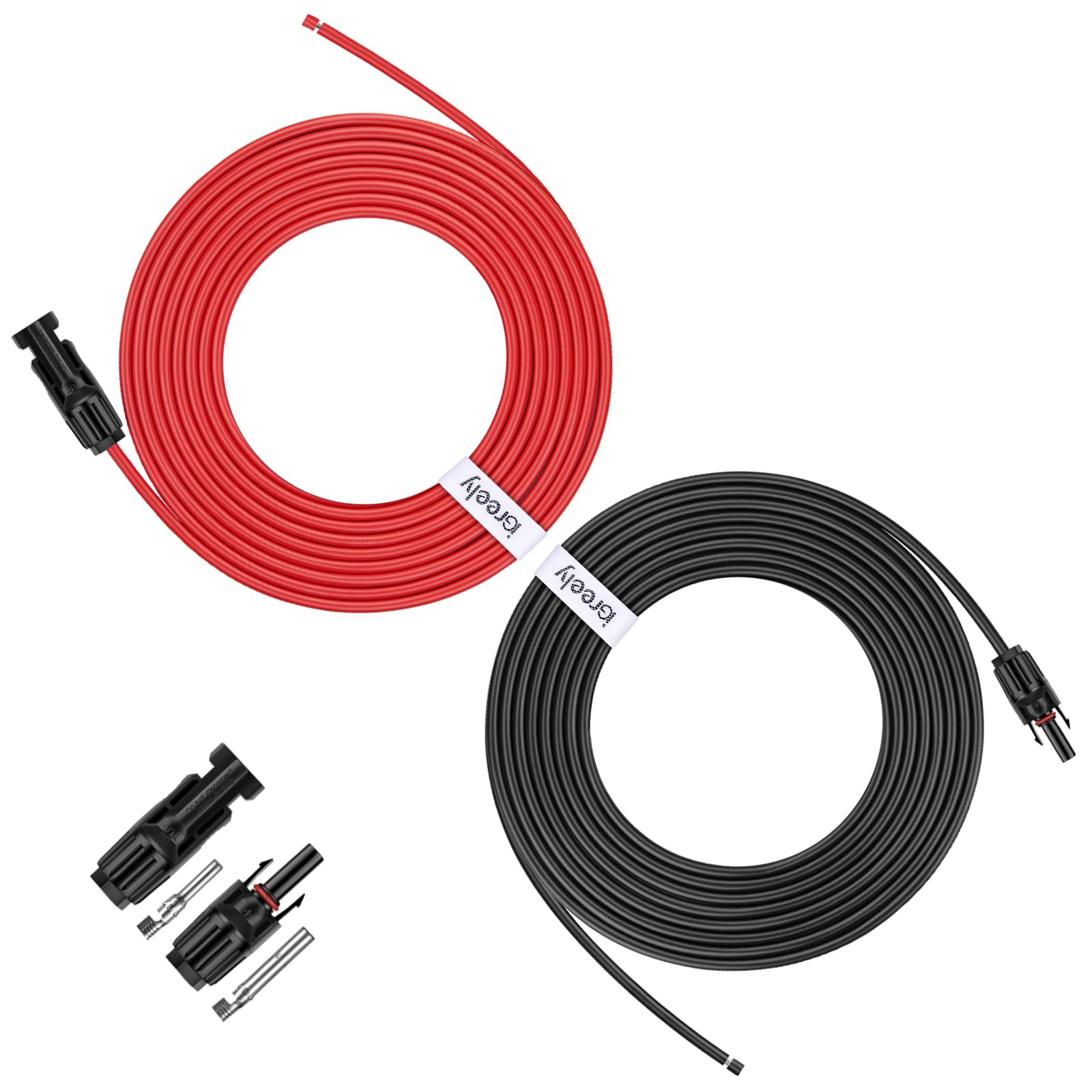 iGreely Cable de extensión de panel solar de 6 mm²/10 AWG con conector de panel solar hembra y macho, adaptador de cable de panel solar impermeable de 6 m (20 pies rojo + 20 pies negro)