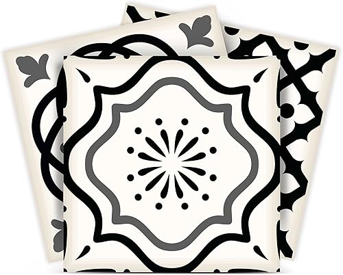 Mi Alma calcomanías para azulejos en blanco y negro para despegar y pegar calcomanías de azulejos, 24 unidades, para azulejos de baño y cocina,