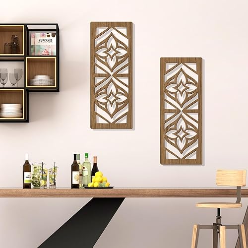 Miniatura 5 de Zzbakress 2 piezas de decoración de pared moderna de mediados de siglo, arte geométrico abstracto de madera para el hogar, sala de estar, dormitorio