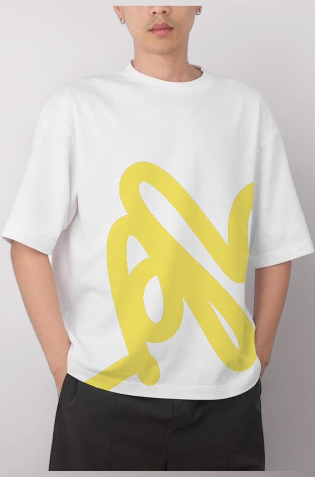 Tshirt Scribble Yellow Model : 049 Men Cotton Printed Oversized/dropshoulder/Round Neck White Tshirt for Men Women Unisex