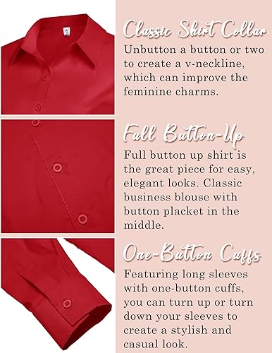 Miniatura 5 de HOTOUCH Womens Stretch Basic Button Down Shirt Long Sleeve Slim Fit Dress Shirts Solid Work Office Blouses Top