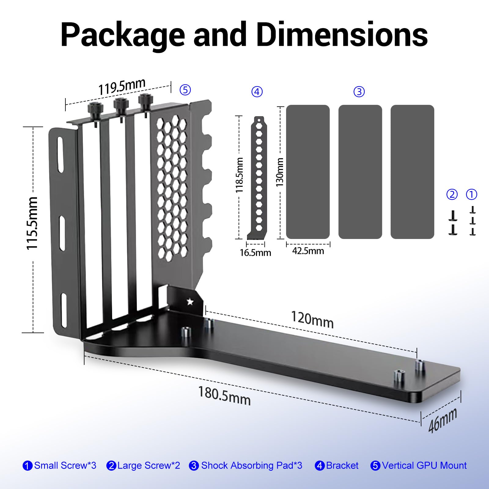 Staffa di supporto GPU con cavo riser PCIe 4.0 da 200 mm per supporto verticale GPU (nero)