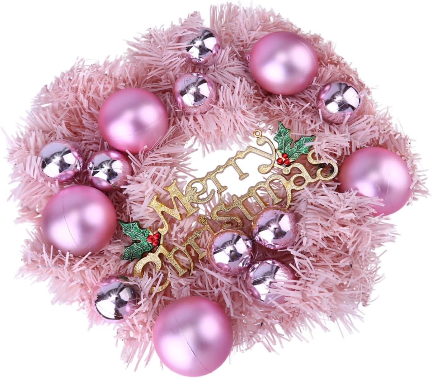 Christmas Wreath Pendant Pink with Ornaments Festive Hanging Garland for Door Wall Decoration Indoor Outdoor Holiday Decor