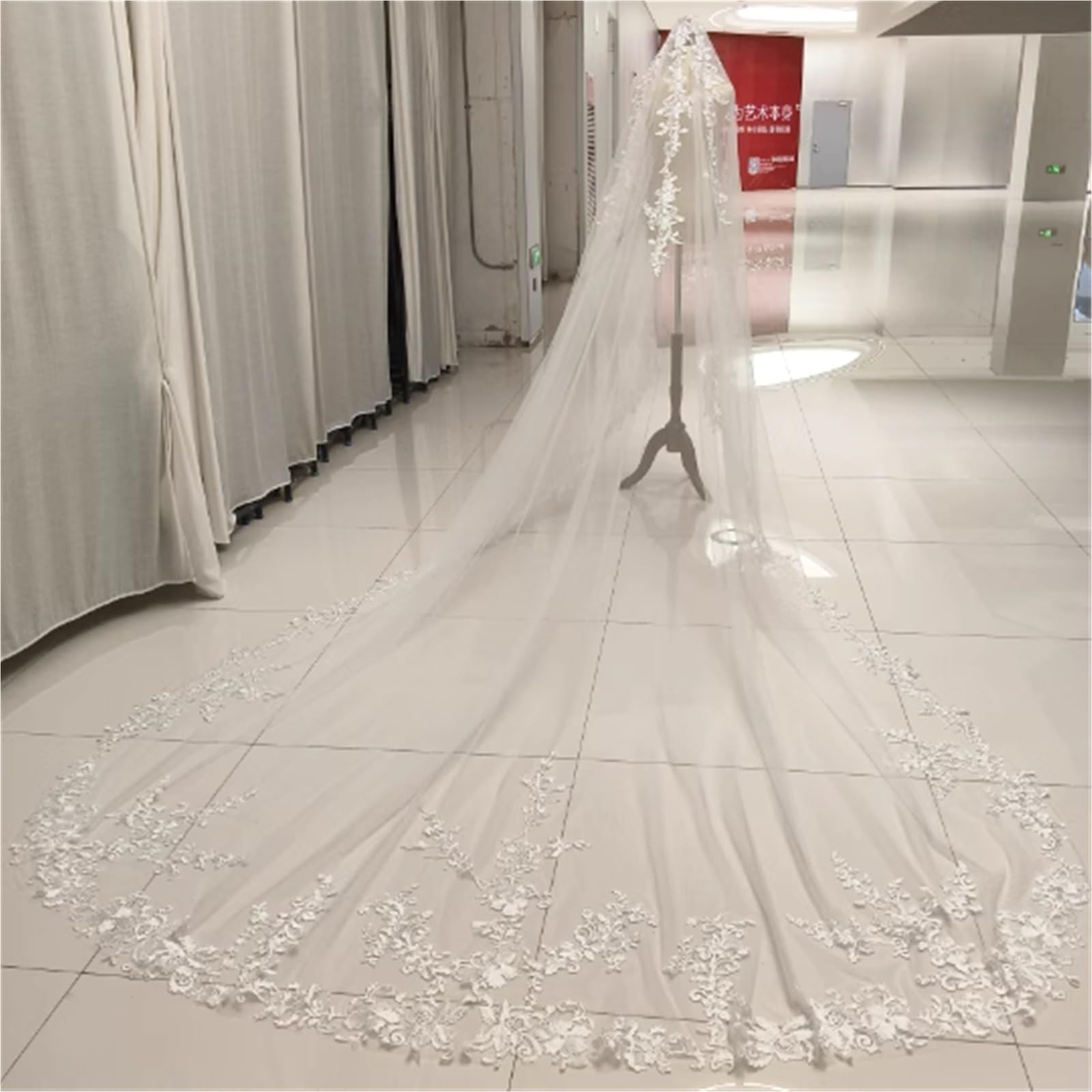 Velo Da Sposa Cattedrale Con Applicazioni – Velo Da Sposa Lungo In Tulle A 1 Strato Con Pettine, Elegante Accessorio Da Sposa Bianco 3–5 Metri