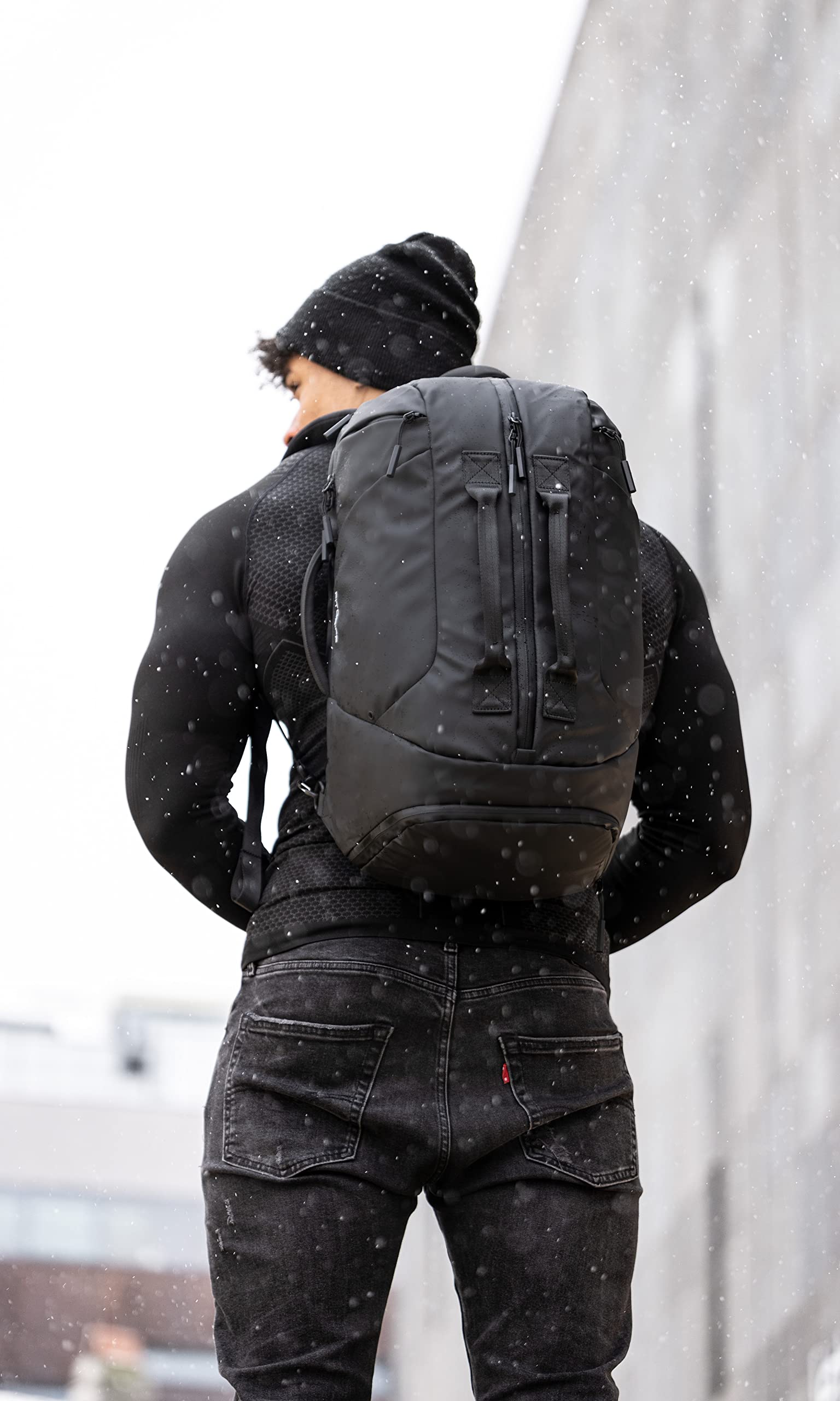 Fitgriff® Sporttasche mit Rucksackfunktion - Rucksack mit Schuhfach & Laptopfach - für Herren und Damen - für Sport, Fitness & Reisen - Trainingstasche, Gym Bag Backpack, Schwarz (25L) (Black, Medium)