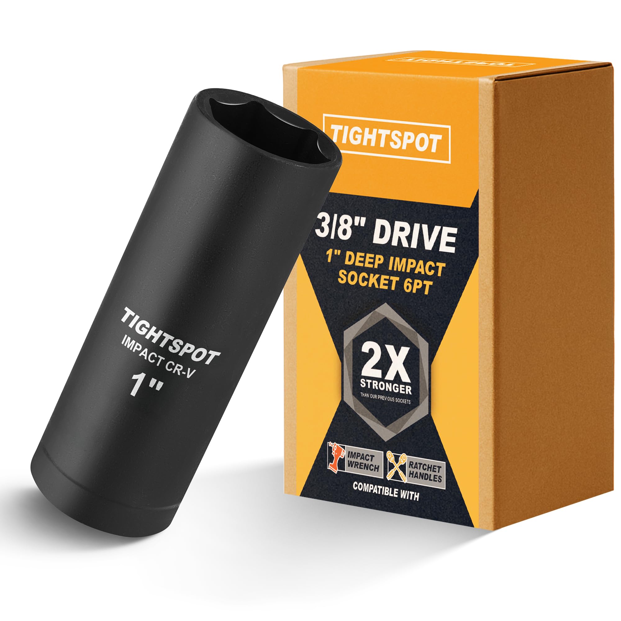 TIGHTSPOT 3/8" Drive 1 Inch Deep Impact Socket, 6-Pt, CRV Steel