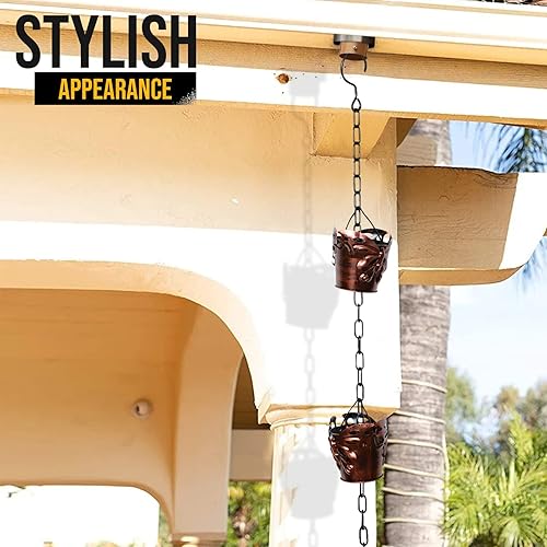 Miniatura 9 de LEPTALINA Cadenas de lluvia de hierro de bronce mariposa de 8.5 pies para canalón y barril de lluvia, resistente al óxido, cadena de lluvia chapada