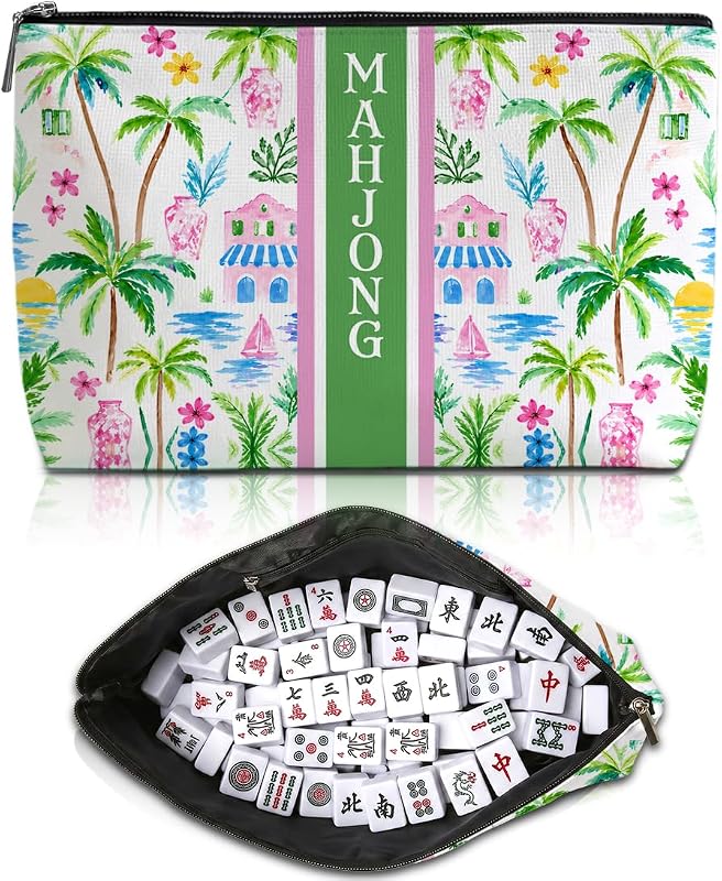 Bolsa para peças de Mahjong Blue Leaves Tropica Beach com zíper, Multicolor 1841