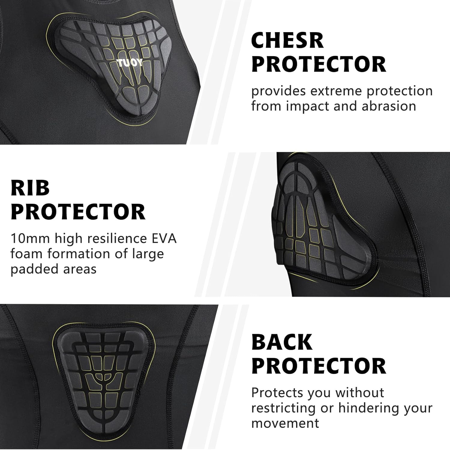 Youth Padded Compression Shirt Vest Rib Chest Protector Football Baseball