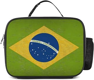 Brazil Brazilian Flag Vintage Brasil Insulated Lunch Box Container Portable Meal Tote Bag with Detachable Buckled Handle for Unisex