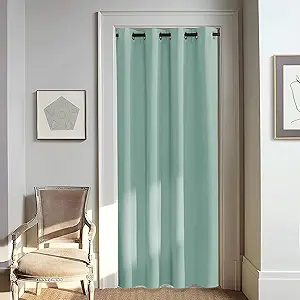 NICETOWN Door Curtain for Closet Doors 80 Inches Long 1 Panel, Blackout Doorway Curtain for Open Closet Bedroom, Room Divider Living Room for Privacy (Aqua Blue, 1 Panel, 46W x 80L)