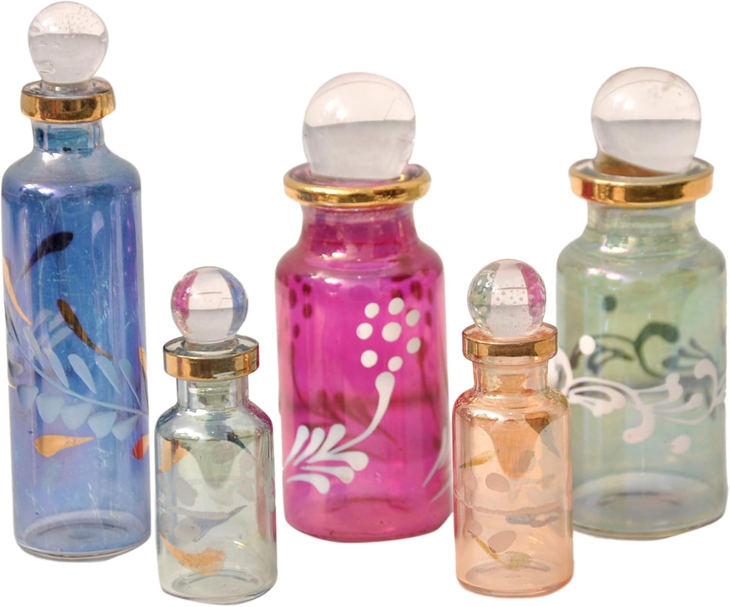 CraftsOfEgypt Genie Blown Glass Miniature Perfume Bottles for Perfumes & Essential Oils, Set of 10 Decorative Vials, Each 2" High (5cm), Assorted Colors : Home & Kitchen
