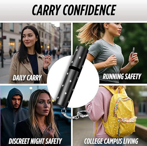 Vista 6 de Electra Lipstick Mini Stun Gun for Women Self Defense, Discreet and Powerful Stun Gun Keychain with Flashlight, Maximum Voltage, Recharcheable Negro