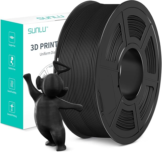 3D Printer Filament SUNLU Matte PLA, PLA Matte Surface, Shine-Free Color, Frosted Texture, Neatly Wound Filament, Matte PLA Filament 1.75mm, Dimensional Accuracy +/- 0.03 mm, 1KG Matte Black