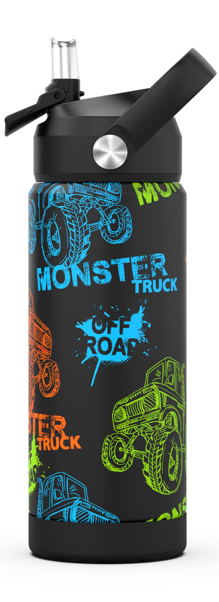 Monster Trucks Boys Water Bottle with Straw,550 Ml Kids Insulated Cups with Stainless Steel Leak Proof for School,Sport&Travel โ image 1