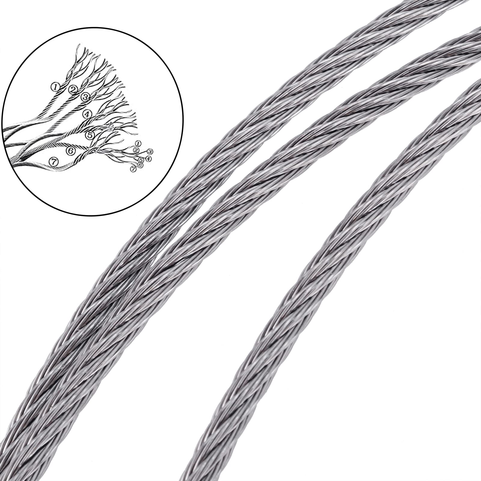 1 sztuka linki ze stali nierdzewnej 50 m x 3 mm, 7 x 7 rdzeni linek drucianych ze stali nierdzewnej, drut napinaj?cy linka stalowa do liny, por?czy kablowych, do zawieszenia na zewn?trz
