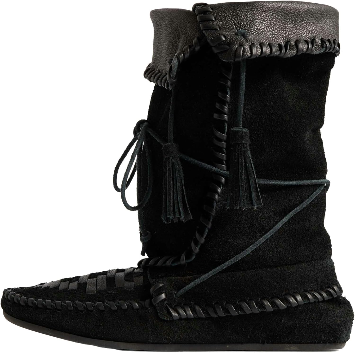Slouchy Suede Boots with Woven Fold Over Boot Western Booties with Whipstitched Tassels Casual Ankle Boots Flat for