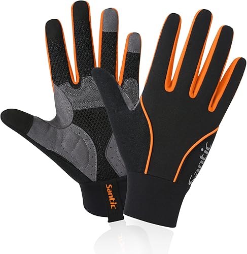Santic Guantes de ciclismo a prueba de viento, guantes de bicicleta de motocicleta con almohadillas de gel, guantes de bicicleta de montaña