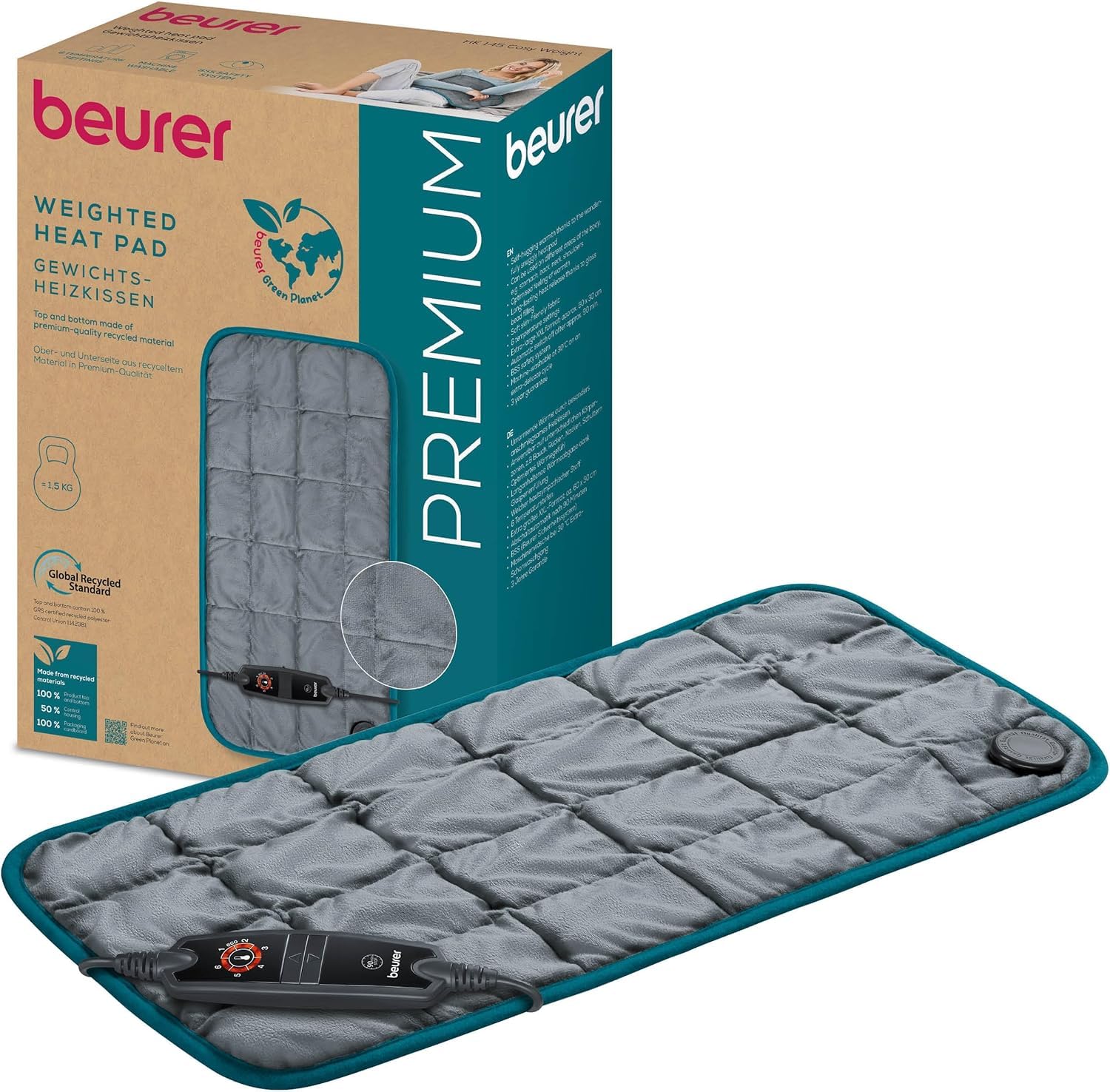 HK 145 Cosy Weighted Heating Pad, Snuggly Heating Pad with 1500g Weight for More Relaxation, Soothing and Embracing Warmth with Glass Bead Filling, 60 x 30 cm