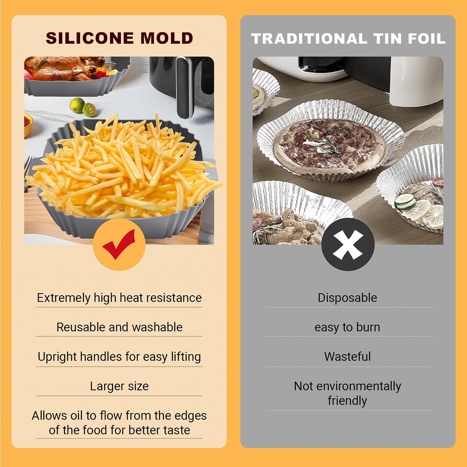 3 Pièces Moule Silicone Air Fryer Réutilisable - Plat 19.5x5cm Pour Friteuse Sans Huile