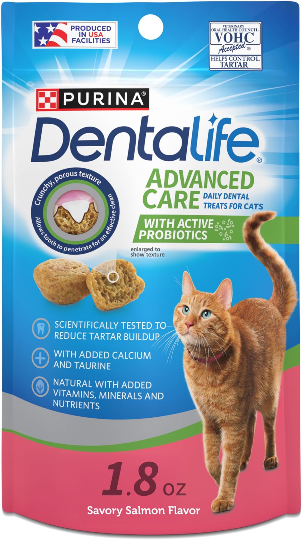 Purina DentaLife Adult Dental Cat Treats, Salmon, 1.8 Oz (10 Pouches)
