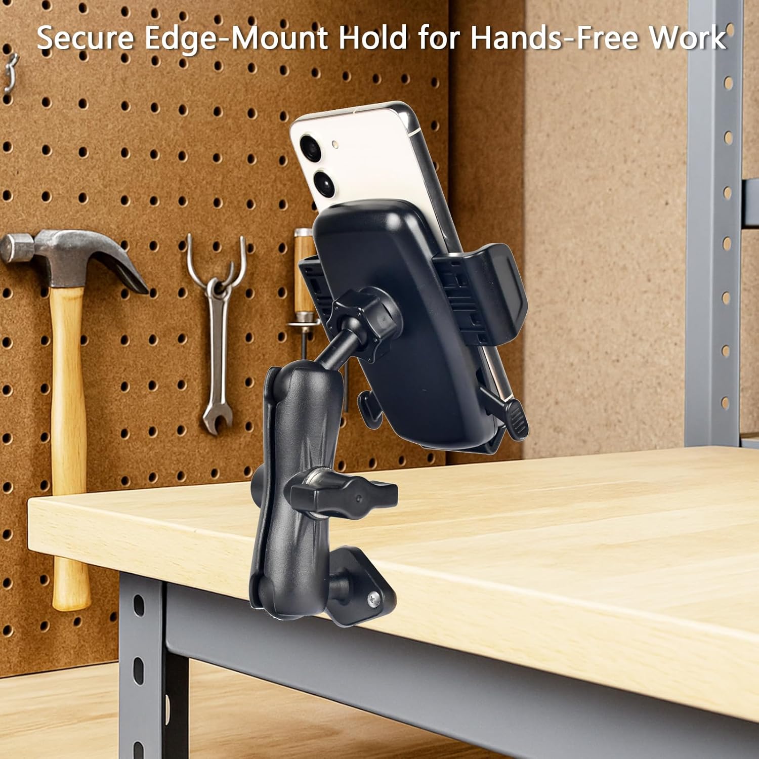 1" Ball Phone Mount – Aluminum Alloy Arm & Base, Double Ball Joint, 360° Adjustable, Screw-Mounted Base, Fits RAM B Size System – Universal Holder for Car, Truck, Van, Desk, Wall, Dashboard