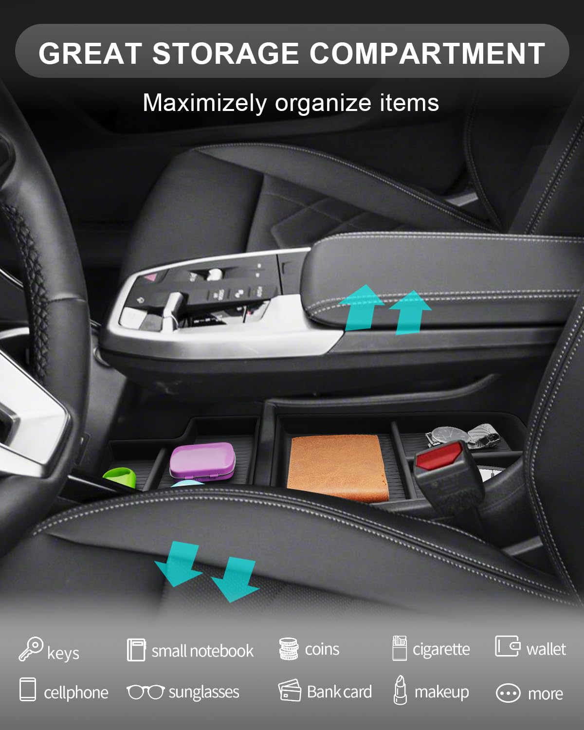 CDEFG Compatibile con BMW X1 U11 iX1 / X2 U10 iX2 2023-2025 2026 organizer per console centrale X1 iX1 U11 vano portaoggetti inferiore alla console centrale, accessori X1 U11 [2 pezzi]
