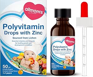 Allmom's Choice Polyvitamin Drops with Zinc, 1-3 Years, 9 Essential Vitamins (Vitamin A, B Complex, C, D3) and Mineral of Zinc, which are often lacking in a Children’s Diet. Great Taste in Easy-To-Take Liquid Form, 50-Day Supply
