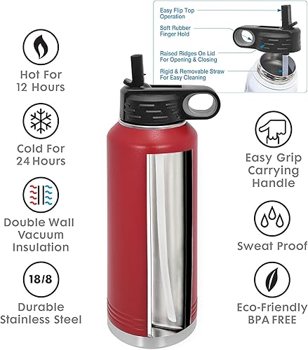 Miniatura 75 de Botellas de agua personalizadas con tapa abatible y pajilla, termo deportivo personalizado de acero inoxidable grabado, monograma personalizado