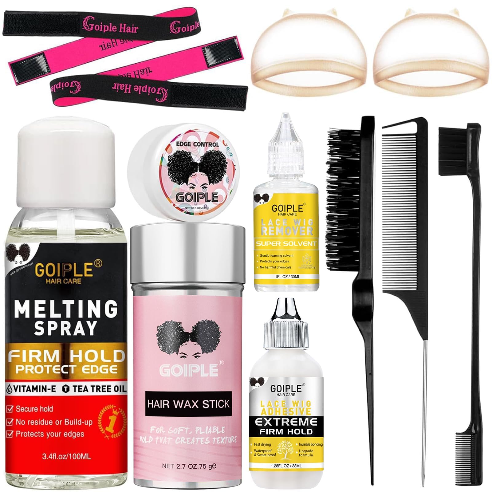 Glue-Less Hair Lace Melting Spray for Wigs, Extensions, Closure Front With Natural Finishing Hold and Edge Protection Kit