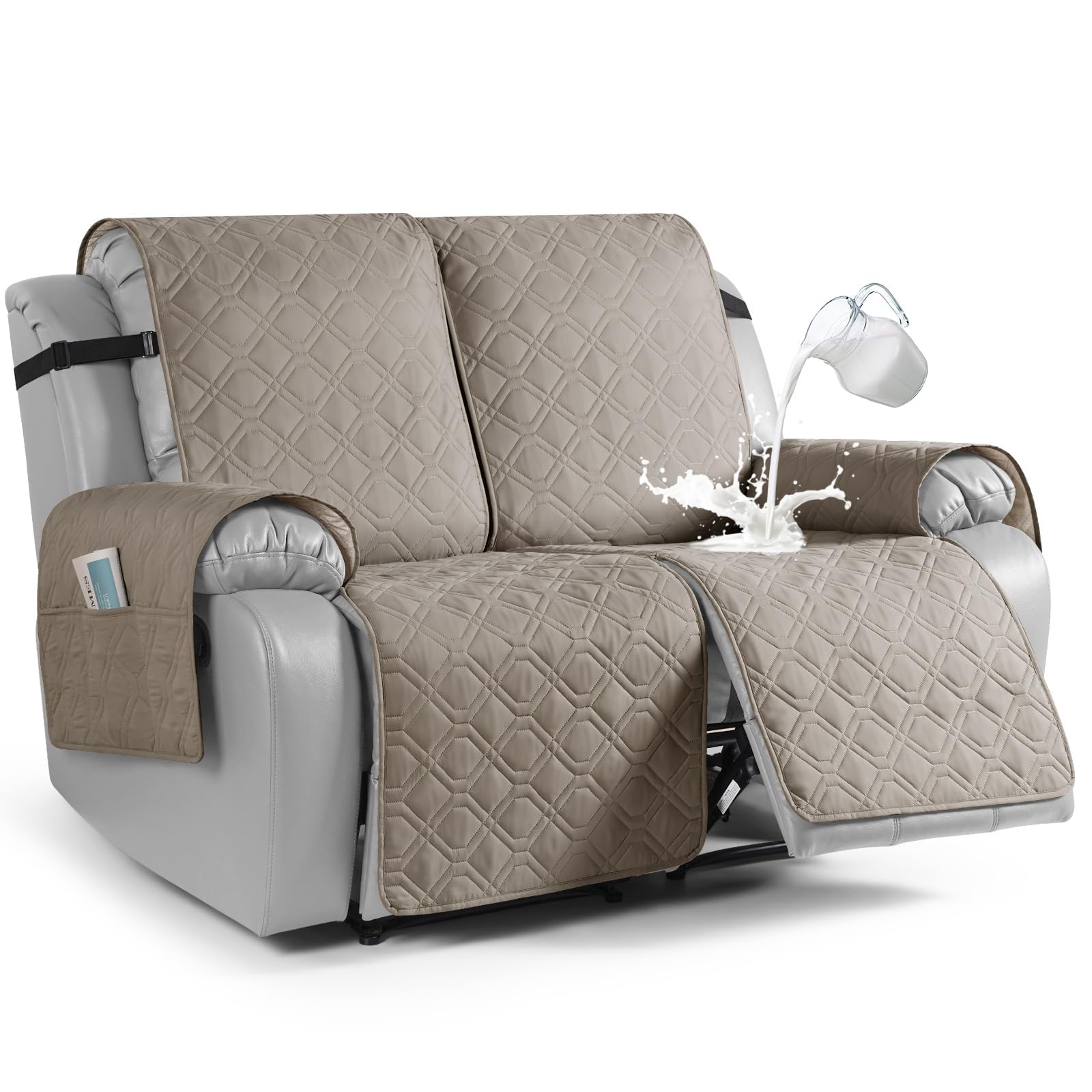 VANSOFY Waterproof Recliner Couch Covers, Sofa Covers 1-Piece Washable Reclining Sofa Cover Non-Slip Furniture Protector with Elastic Straps Pocket