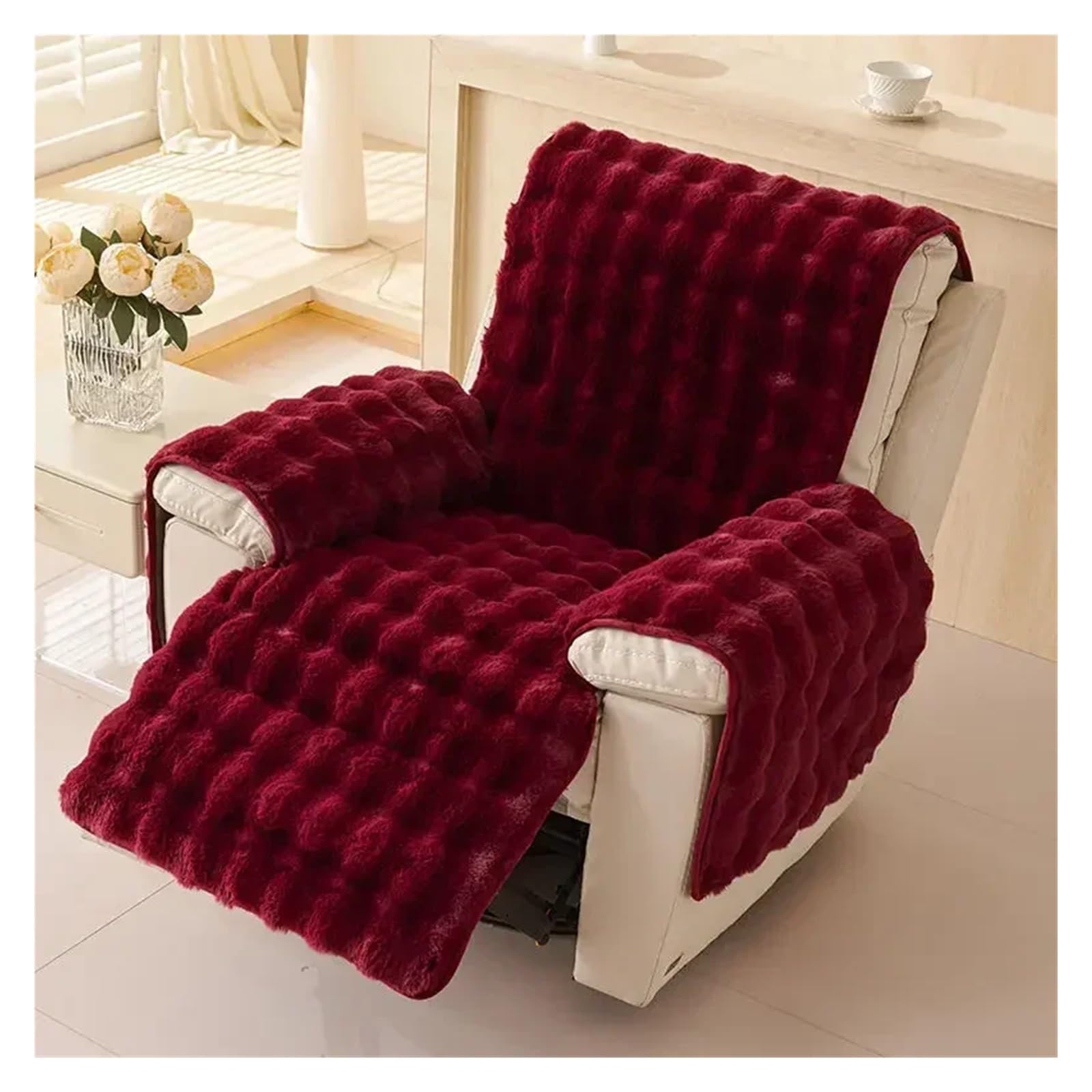 WJIAYAO Thick Plush Recliner Chair Cover 1 Seater Thickness Plush Recliner Armchair Cover Anti-cat Scratch Single Sofa Covers Relax Seat Pad Slipcover Home Decor(Red)