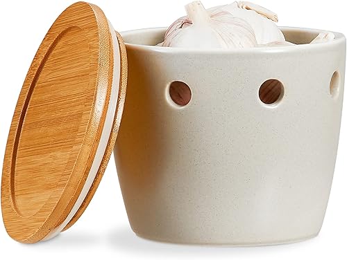 Miniatura 10 de ONEMORE Garlic Keeper grande con tapa, protector de ajo de cerámica de 5 pulgadas, para mostrador, naranja