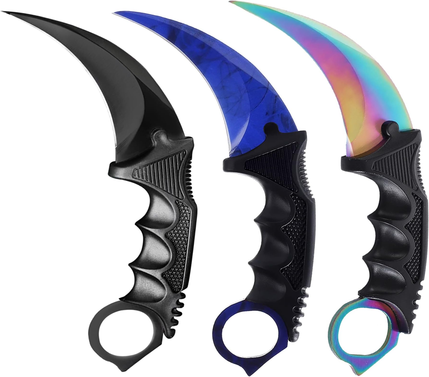 3 Pieces Karambit Knife Fixed Blade Knives Camping Tool,Outdoor Hunting Knife with Sheath and Cord, Suitable for Hiking, Adventure, Survival and Collection (Black Blue Color)