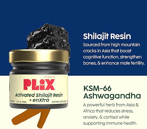 Miniatura 3 de PLIX - Resina Shilajit activada + enXtra  Shilajit del Himalaya con más de 85 minerales traza y 75% de ácido fúlvico para una mayor fuerza,