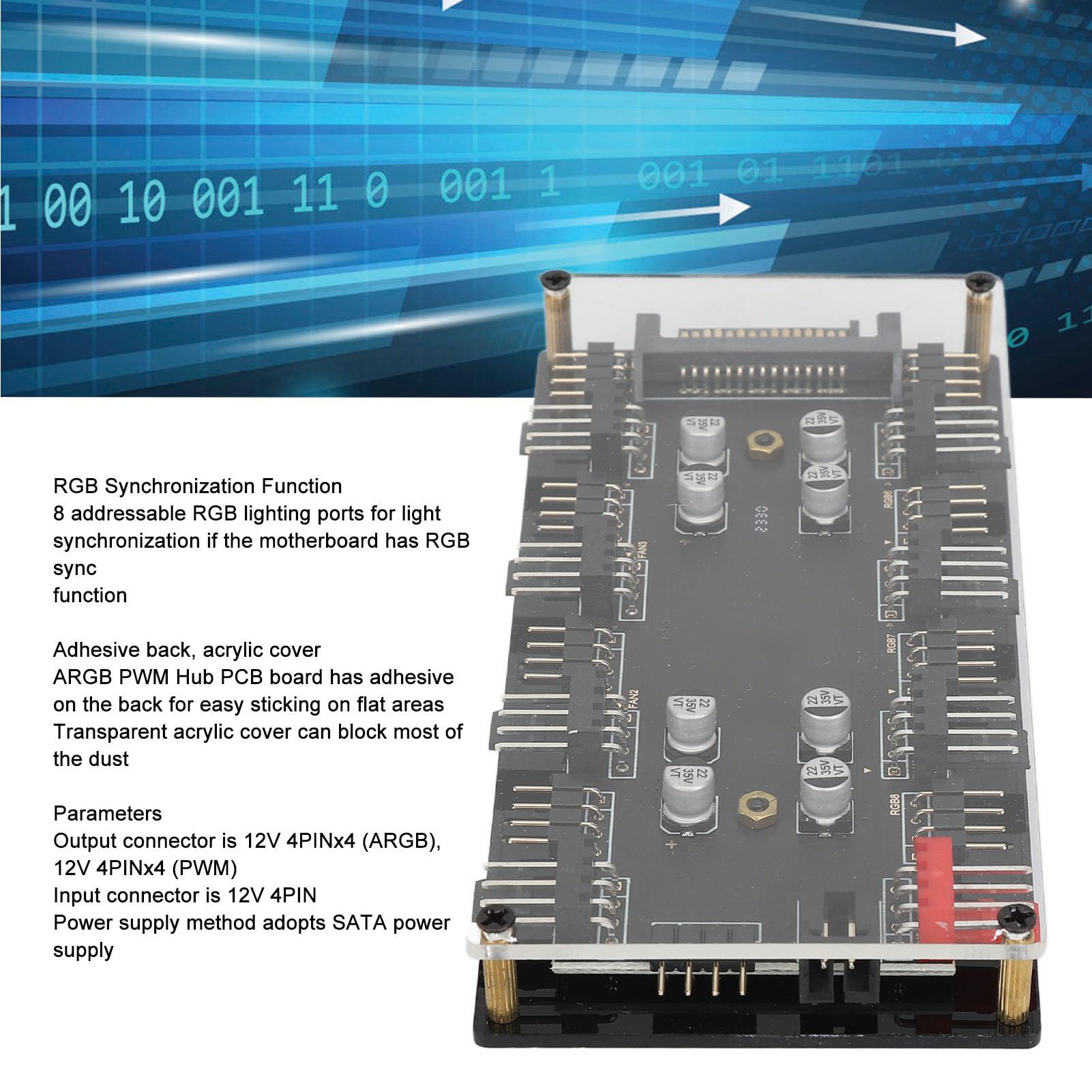 Hub Pwm Hub ARGB E PWM Per Ventole PC - 8 Porte 5V Con Guscio Acrilico - Gestione Cavi E Sincronizzazione RGB Controller Ventole Pc - 8