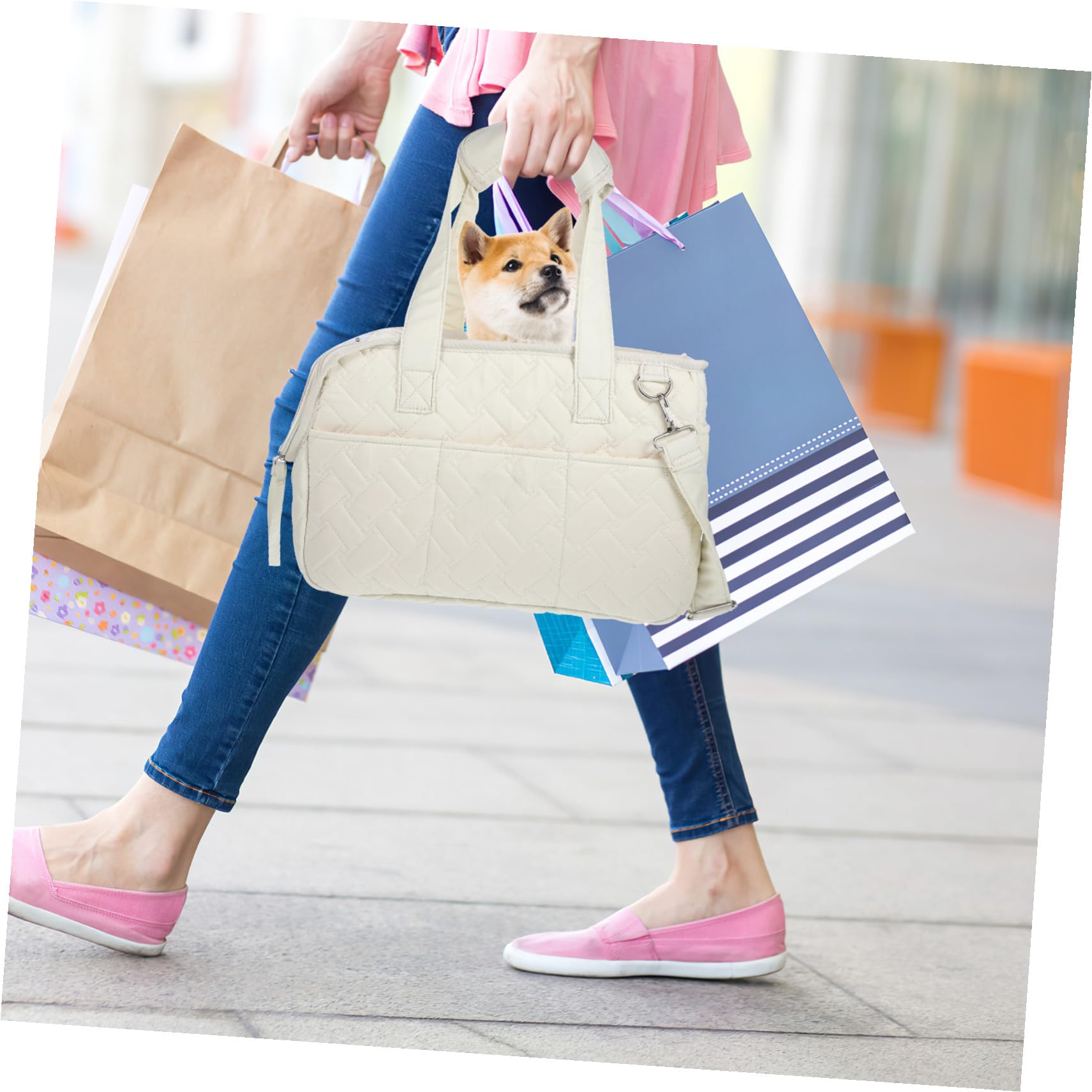 Borsa per Trasporto Animali Portatile in Tela Beige per Gattini