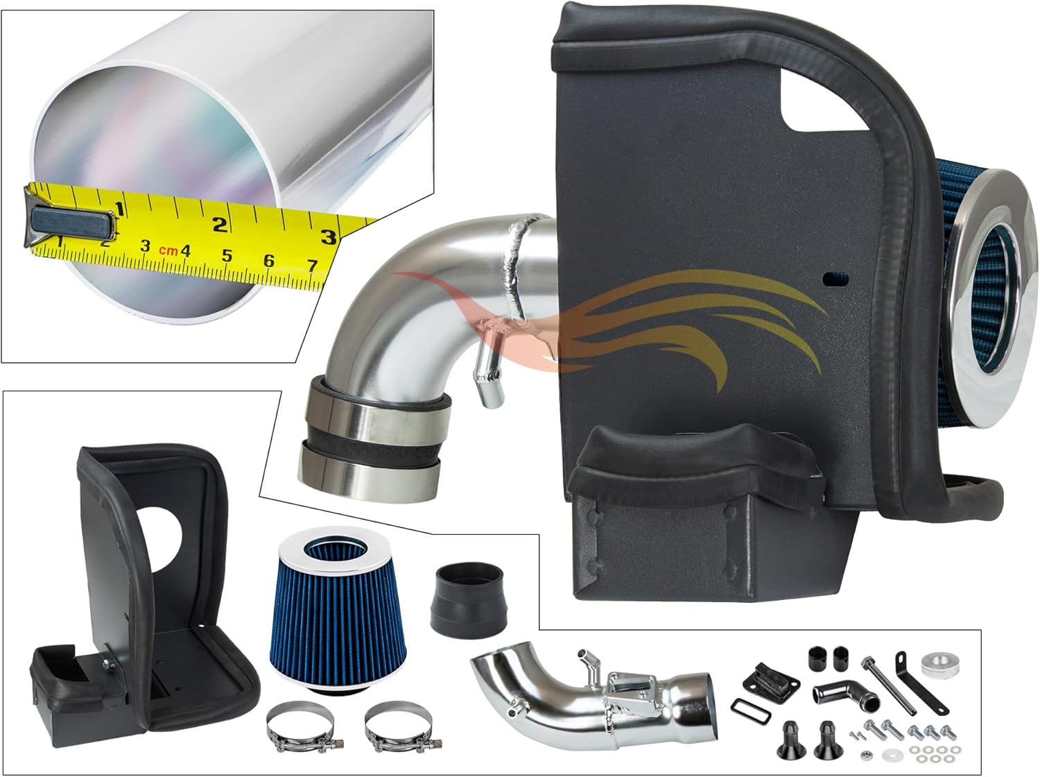 Cold Air Intake System with Heat Shield Kit + Filter Combo BLUE Compatible For 08-18 Fiesta 1.6L Naturally Aspirated Engine (Except Turbocharged Engine)