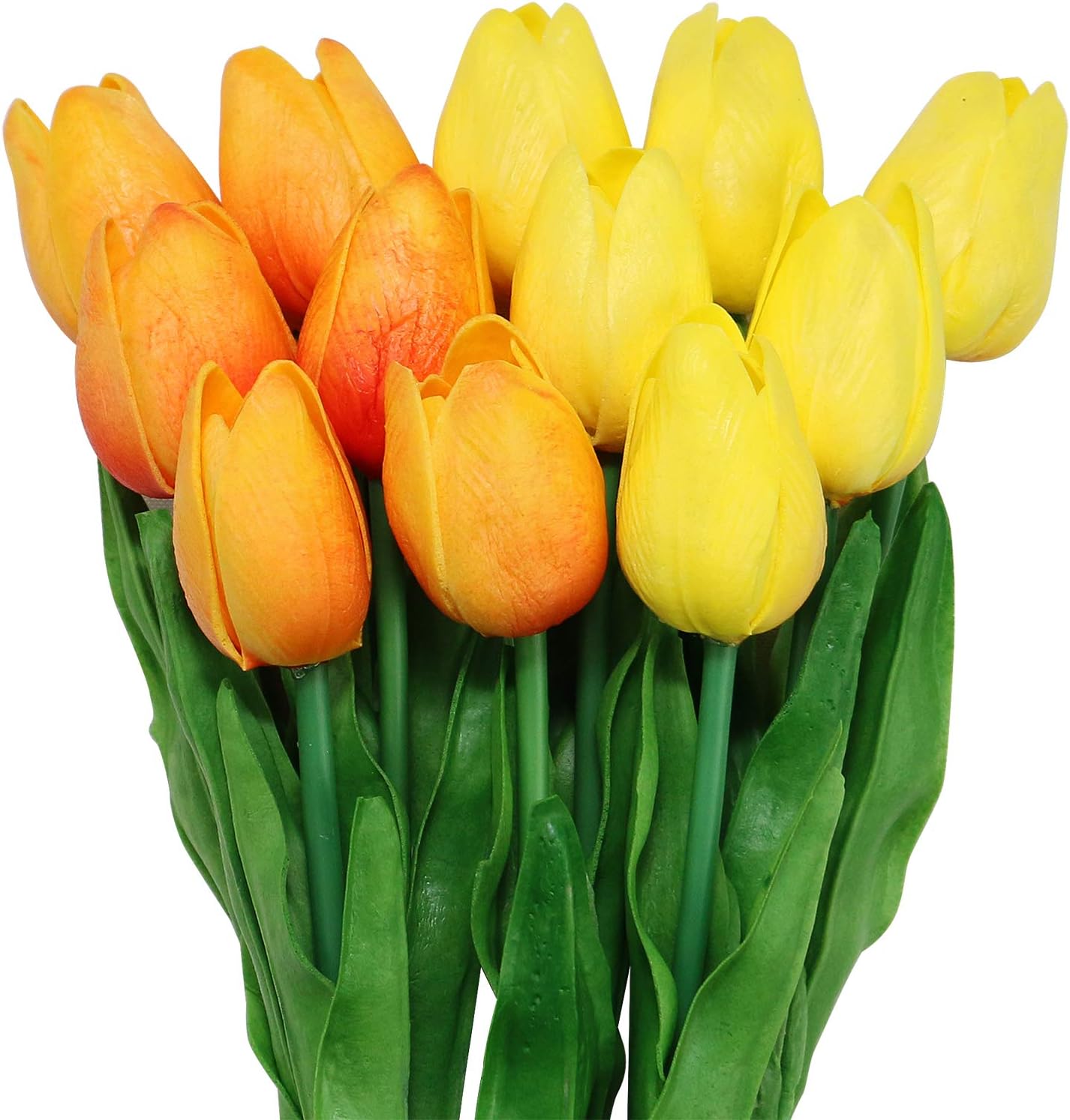 Omygarden 12pcs Orange and Yellow Artificial Tulips Flowers, Fake Plastic Flowers, Decoration for Thanksgiving Wedding Party Home Office